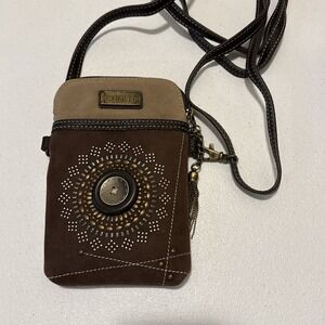Chala Bohemian BrownCell Phone Crossbody Button Brown Handbag Convertible